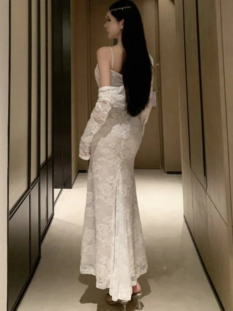 LBSFY -Sexy Women Elegant Bodycon Slim Lace Dress Vintage Casual Backless Evening Party Dresses Female Fashion Long Robe Clothes Autumn