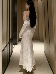 LBSFY -Sexy Women Elegant Bodycon Slim Lace Dress Vintage Casual Backless Evening Party Dresses Female Fashion Long Robe Clothes Autumn