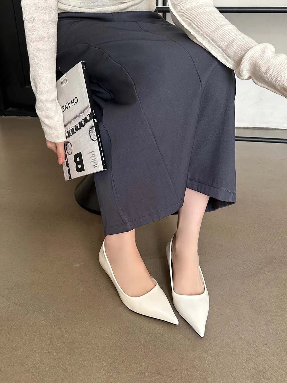 LBSFY  -  Pointed Toe Women Pumps 2024 New Arrivals White Beige Pink Black Shallow Slip On Thin Mid Heels Work Shoes Woman Size 35-39