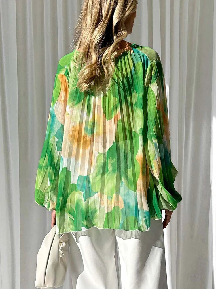 LBSFY  -   Print Blouse Women Pullover Long Sleeve Lace-up Loose Casual Vacation Shirts Blouse Tie-Dye Print