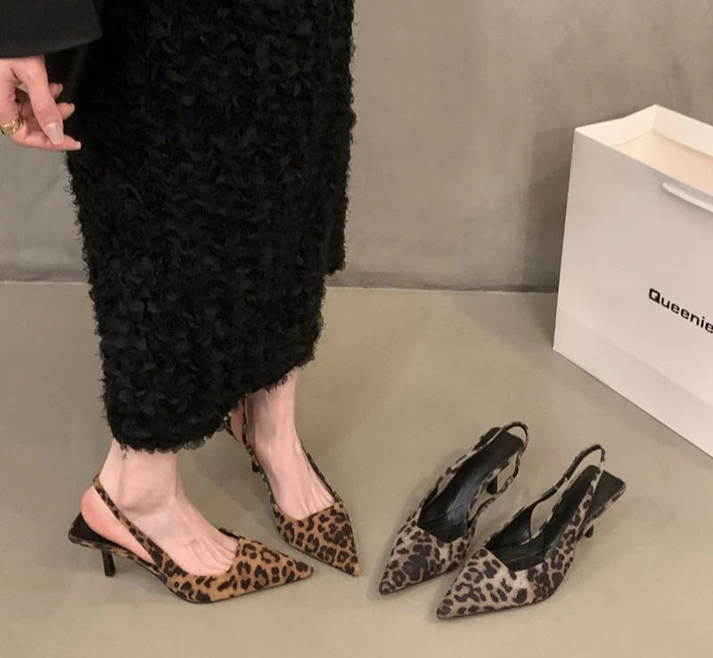 LBSFY  Summer Leopard Print Women Sandals Fashion Pointed Toe Singbacks Pumps Ladies Party Dress Female Shoes