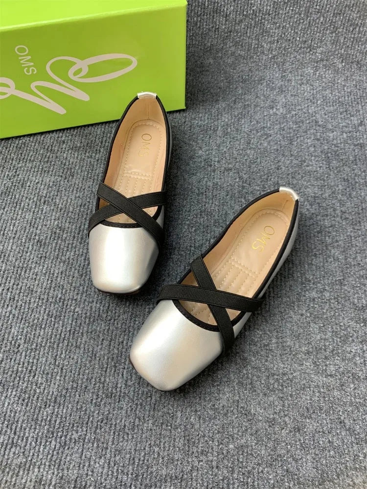 LBSFY  -  Elegant Ballet Flats Cloud Shoes Women PU Leather Elegant Red Mary Janes Shoes Ladies Square Toe Spring Autumn Shallow Loafers