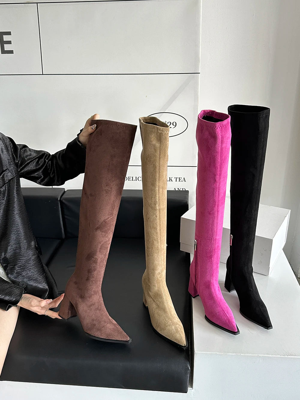 LBSFY  -  Fashion Women Sock Stretch Boots Over The Knee Booties High Heels Sexy Autumn Spring Slip On Dress Shoes Woman Size 35-40 Rose