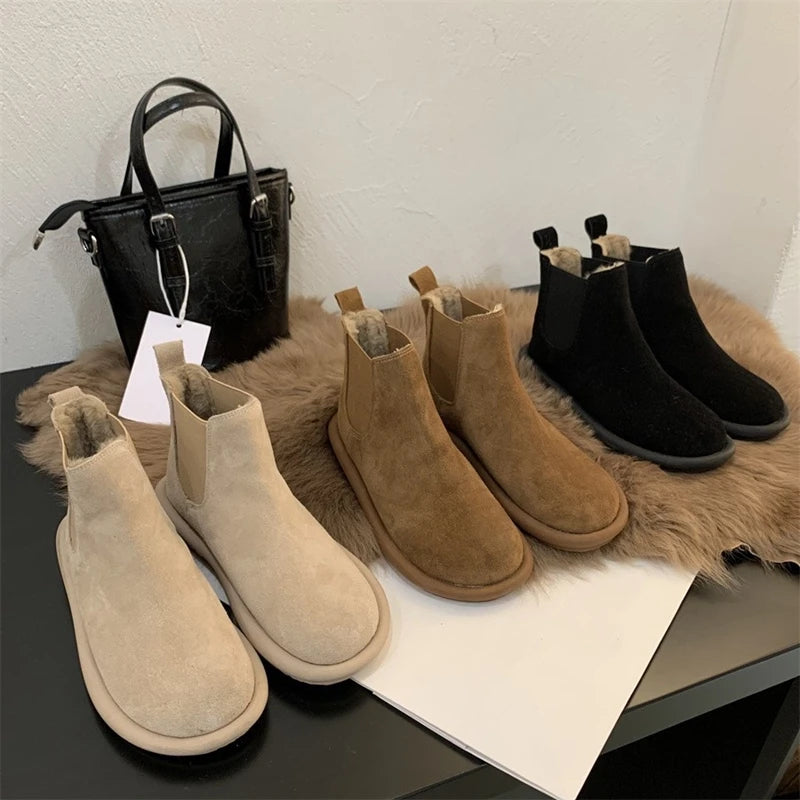 LBSFY  -  2024 flat bottom women's chelsea boots anti-slip snow boots women winter warm shoes female boots large size