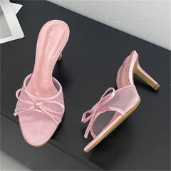 LBSFY -Fashion Butterfly-knot Breathable Holes Mesh Open Toe Woman Slippers Summer Thin High Heels Party Dress Shoes