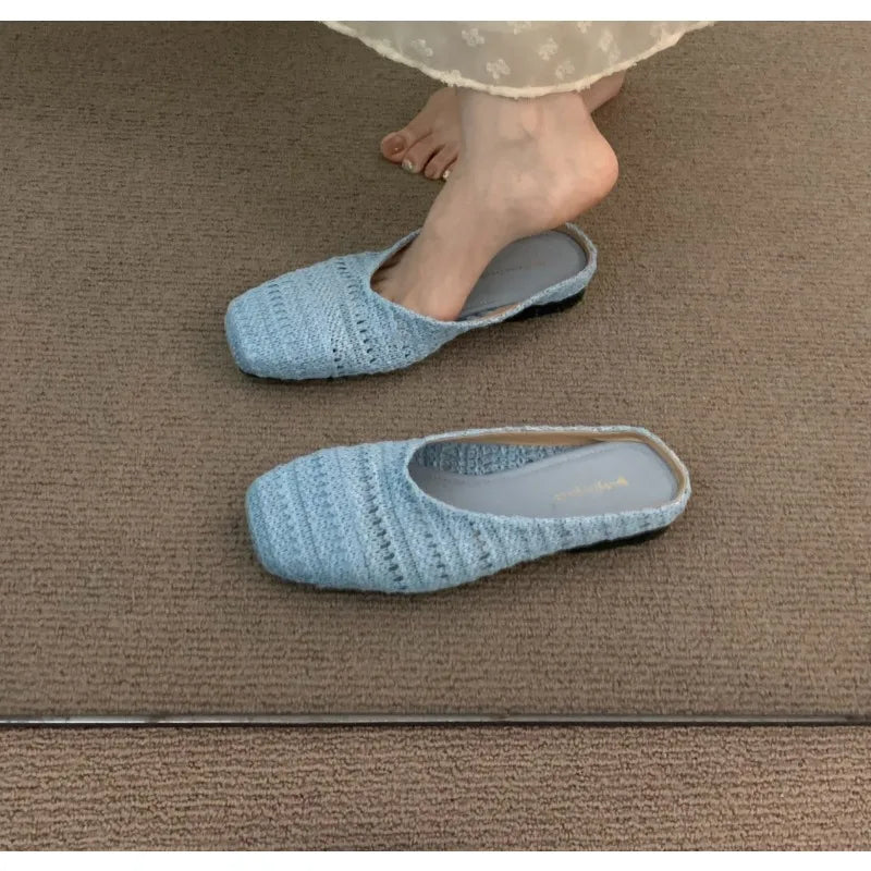 LBSFY -Weave Women Flats Slippers Elegant Shallow Mules Shoes Summer New Fashion Flip Flops 2025 Walking Cozy Soft Sandalias De Mujer