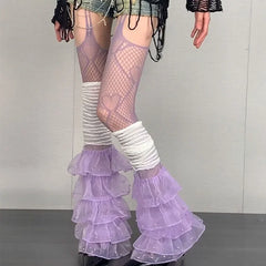 Lbsfy Women Purple Stocking Sexy Lace Leg Covers Love Hollow Mesh Thigh Garter Stockings Pantyhose Nude Party Suspender Tights