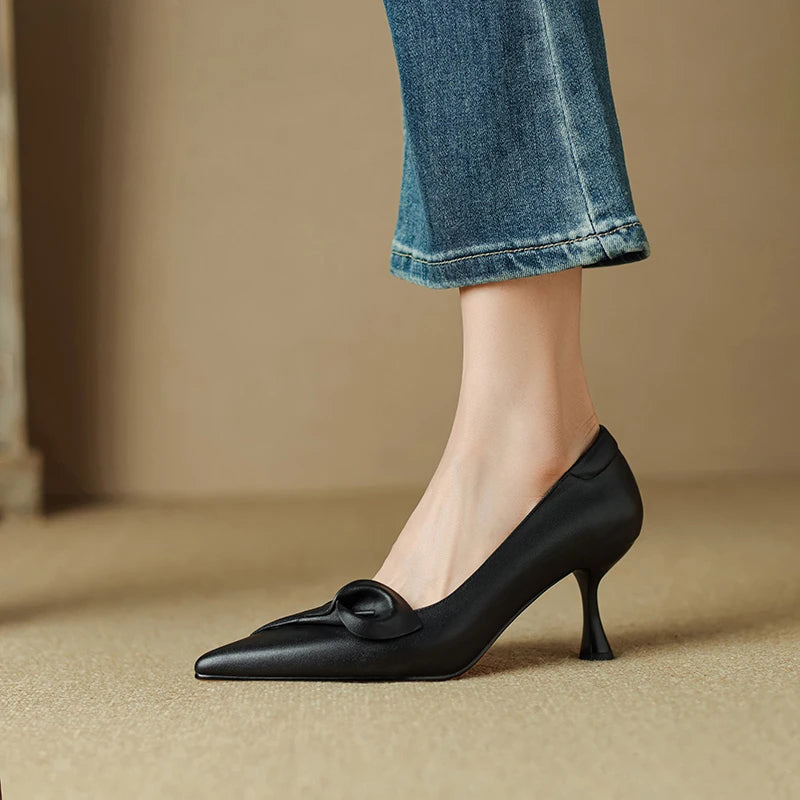 LBSFY  -  Spring Shoes for Women Pointed Toe Thin Heel Women Pumps Genuine Leather High Heels Women's Stiletto Heels Office Ladies Shoes