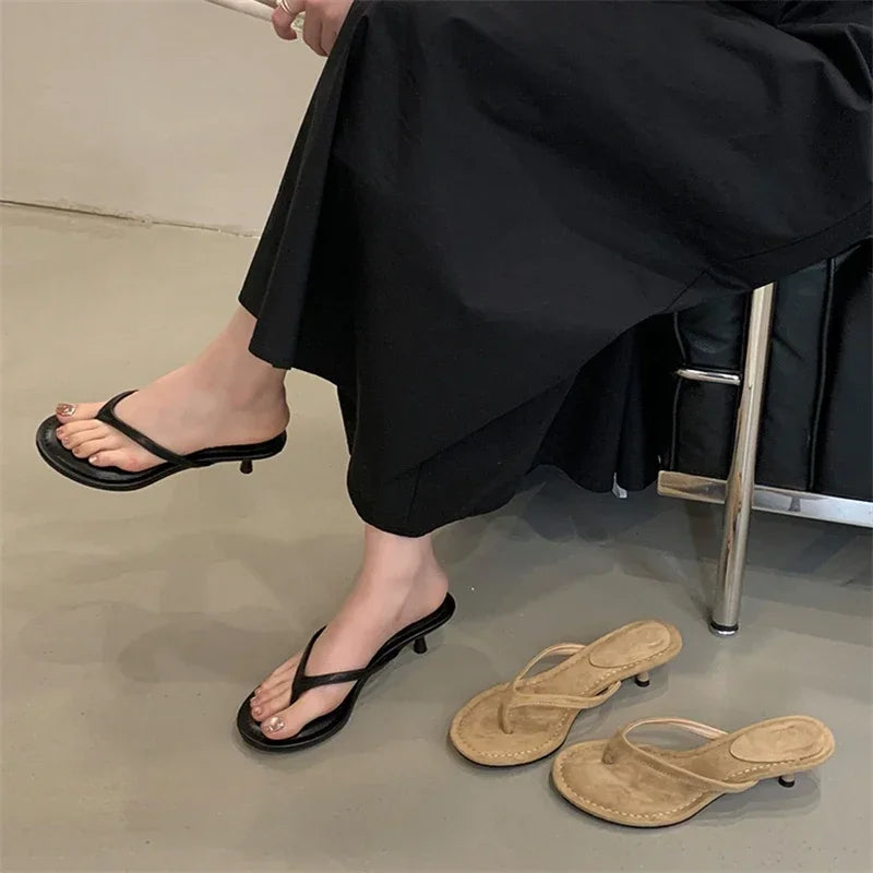 LBSFY -Summer Fashion Round Clip Toe Beach Slippers Women Thin Low Heels Casual Sandals Flip Flops Shoes Zapatos De Mujer