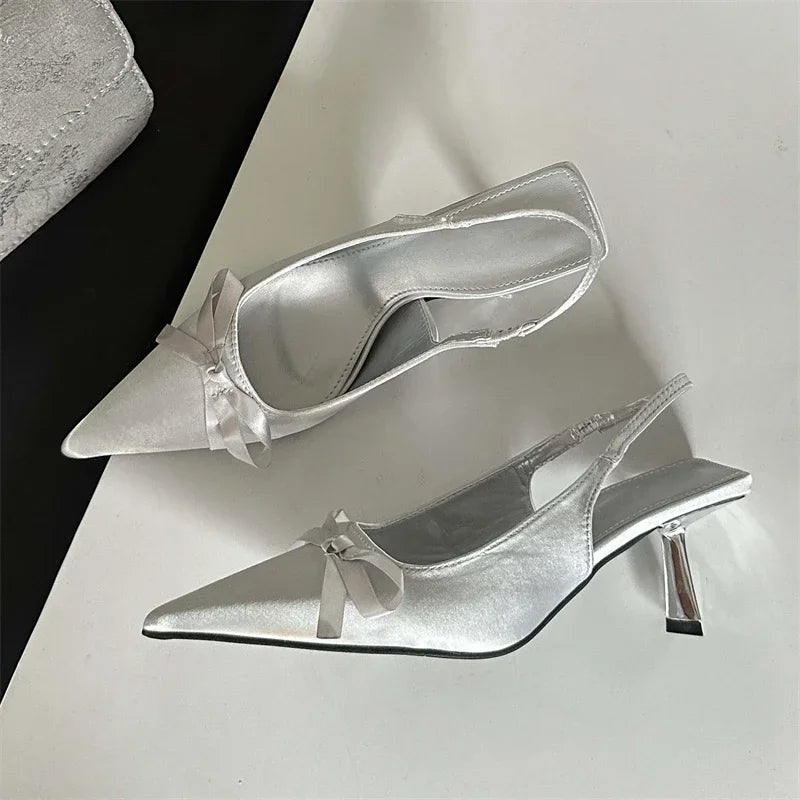 LBSFY -New Fashion Design Butterfly-knot Women Pumps Sandals Slingback Pointed Toe Thin Heels Mules Shoes
