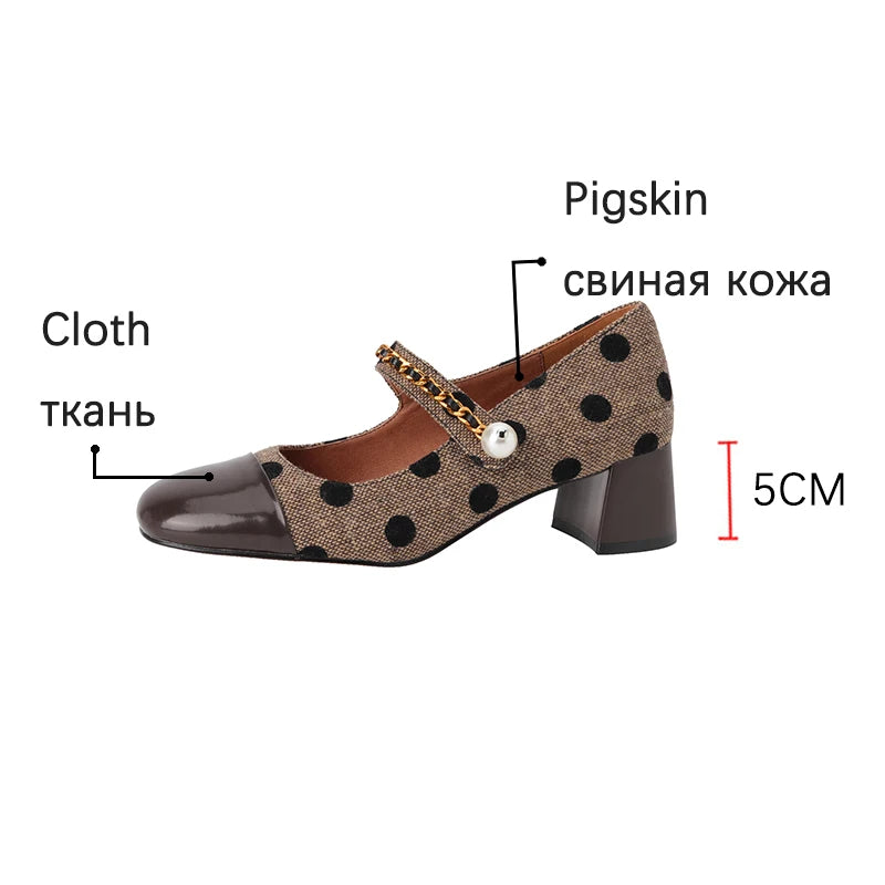 LBSFY  -   New Mary Jane Women Shoes LEISURE Retro Buckle Shallow Pumps Square Toe Thick Heel Shoes Woman Zapatos De Mujer Spot Pearl