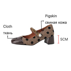 LBSFY  -   New Mary Jane Women Shoes LEISURE Retro Buckle Shallow Pumps Square Toe Thick Heel Shoes Woman Zapatos De Mujer Spot Pearl