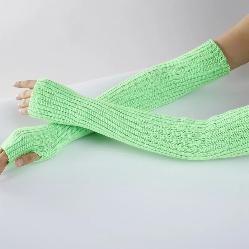 Lbsfy New Long Fingerless Gloves Womens Winter Warmer Knitted Arm Sleeve Fine Casual Soft Girl Goth Clothes Women Punk Gothic Gloves