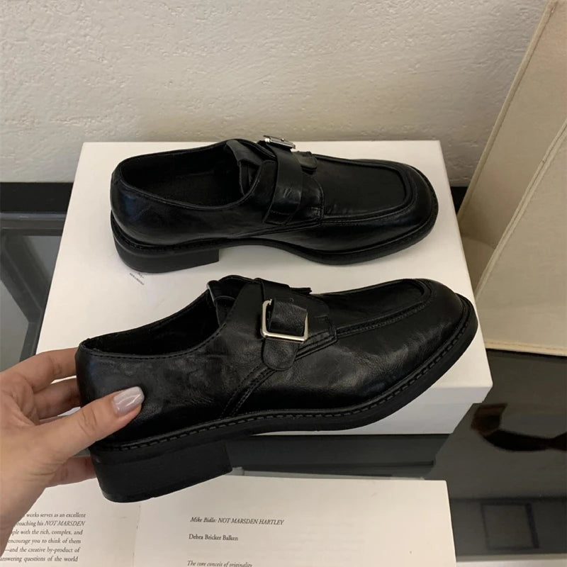 LBSFY  -  Women's Loafers British Style 2025 New Buckle Thick Heel Female Shoes Spring Large Size Women's Oxford Shoes