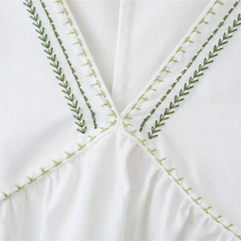 LBSFY -Boho Casual V-neck Short Dress New Plant Embroidery Loose Fashion Women Dress Vacation Beach Summer Female Clothing