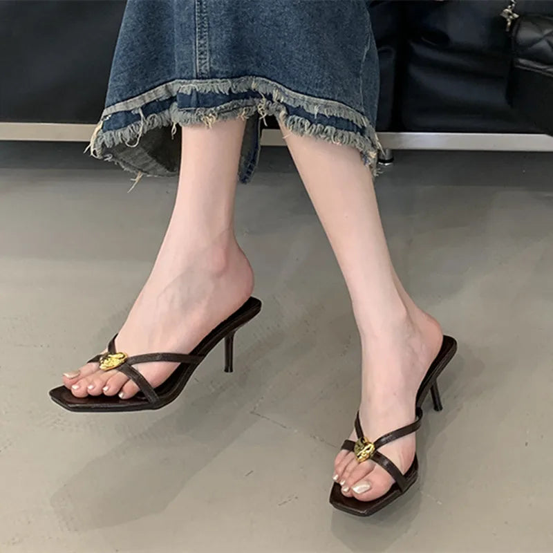 LBSFY -Summer New Brand Women Slippers Fashion Narrow Band Ladies Elegant Gladiator Shoes Thin High Heel Outdoor Dress Pumps