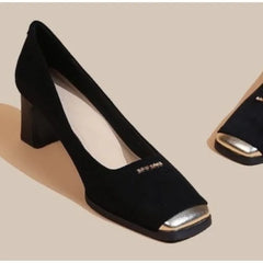 LBSFY -New Style Women's Fashion Leopard Print Buckle Women's Pumps Square Toe Stripper Party Concise Splice Ladies Shoes Zapatos Mujer