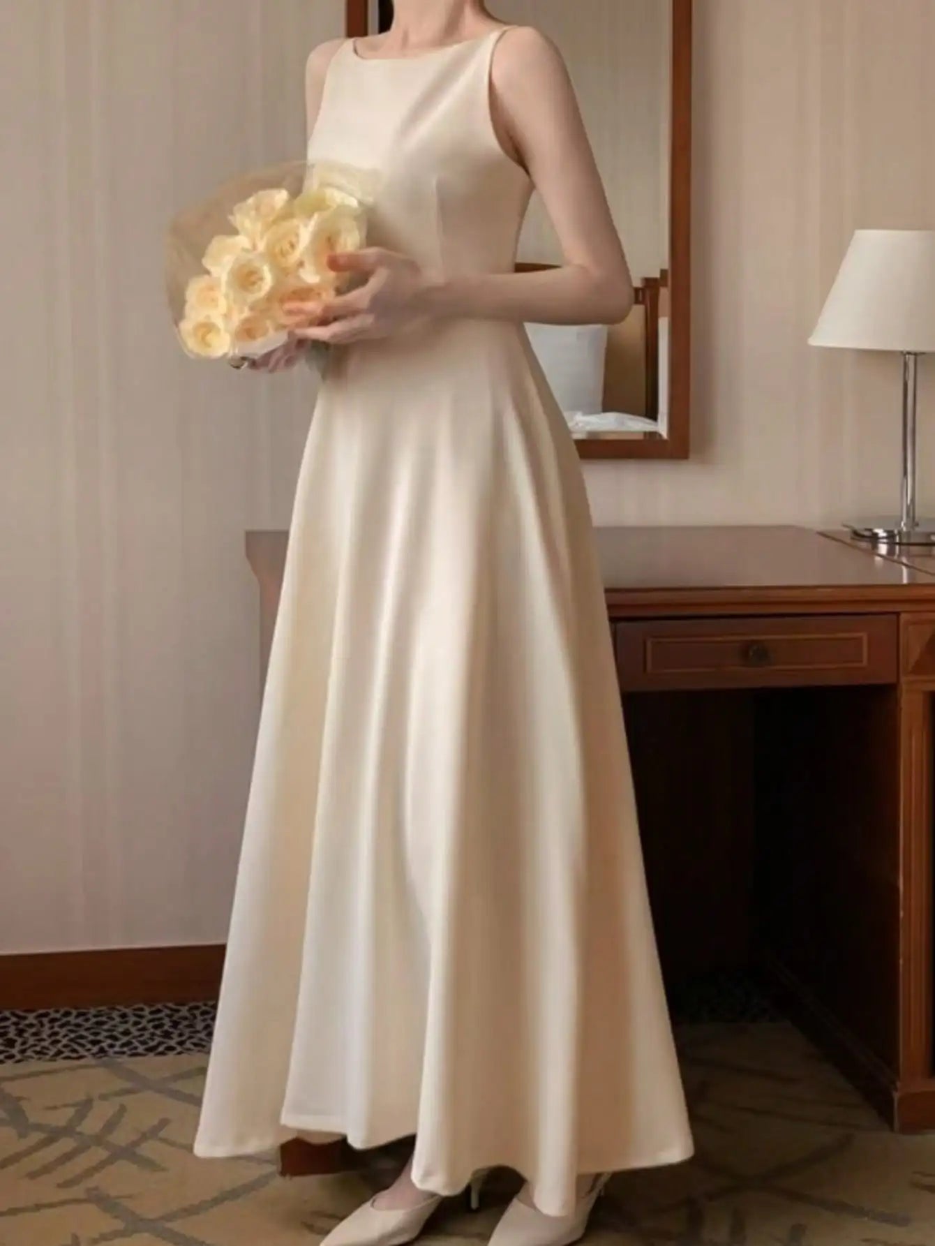 LBSFY -French Chic Solid Champagne Wedding Guest Dress Elegant Spaghetti Straps Spring Summer Concert Simple Modest Evening Party 2025