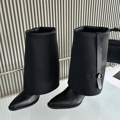 LBSFY -Winter Punk Style Women Knee-High Boots Designer Square Heels Buckle Strap Shoes Ladies Booties Zapatillas De Mujer