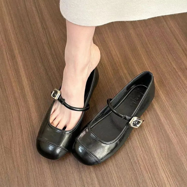 LBSFY -Spring New Women Mary Janes Shoes Shallow Toe Ballet Flats Shoes French Style Night Wind Single Lolita Shoes Women's Loafers