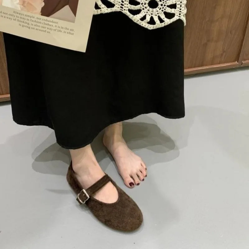 LBSFY -New Style Fashion Women's Ballet Flats Retro Red Double Belt Buckle Decoration Casual High Quality Big Size Lady Mary Jane Shoes