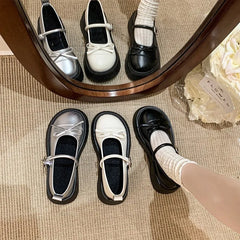 LBSFY -French bowknot Mary Jane Platform Shoes Woman 2025Buckle Strap Pu Leather Casual Shoes Woman Thick Sole Student Jk Uniform Shoes