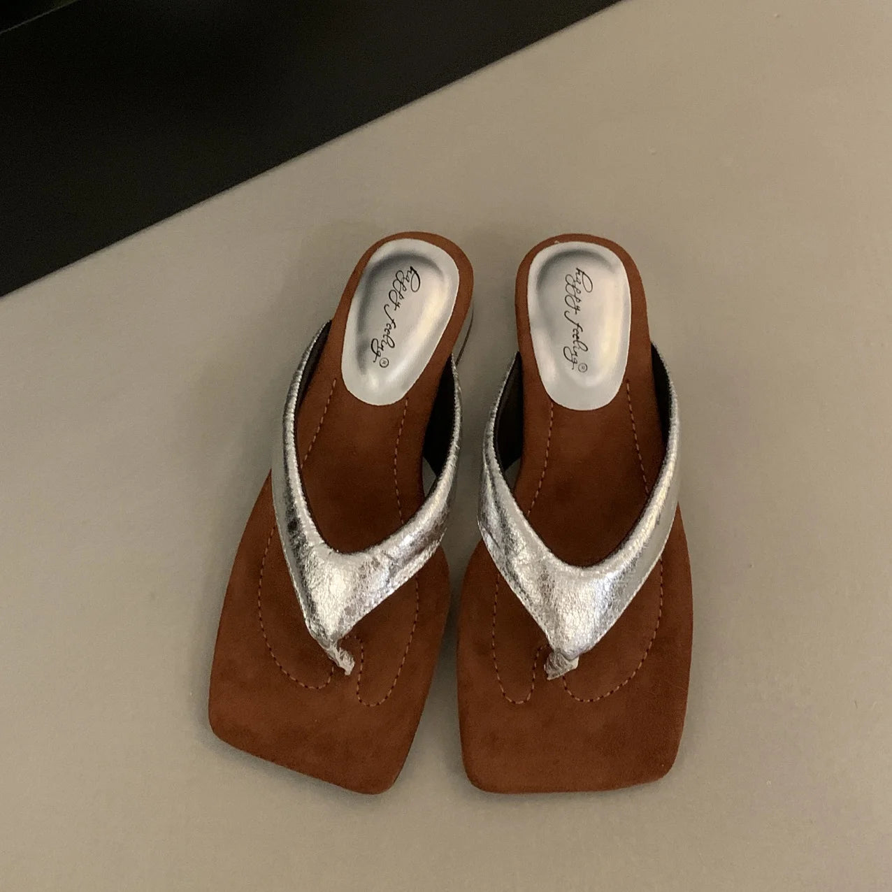 LBSFY - Summer Women Slipper Fashion Narrow Band Ladies Square Heel Outdoor Dress Sandal Elegant Flip Flops Beach Slides