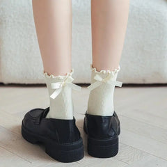Lbsfy Bow Socks Women Cute Kawaii Mid-tube Frilly Black White Harajuku Lolita Princess Girl Gift Ruffle Sock Ladies Calcetines Mujer