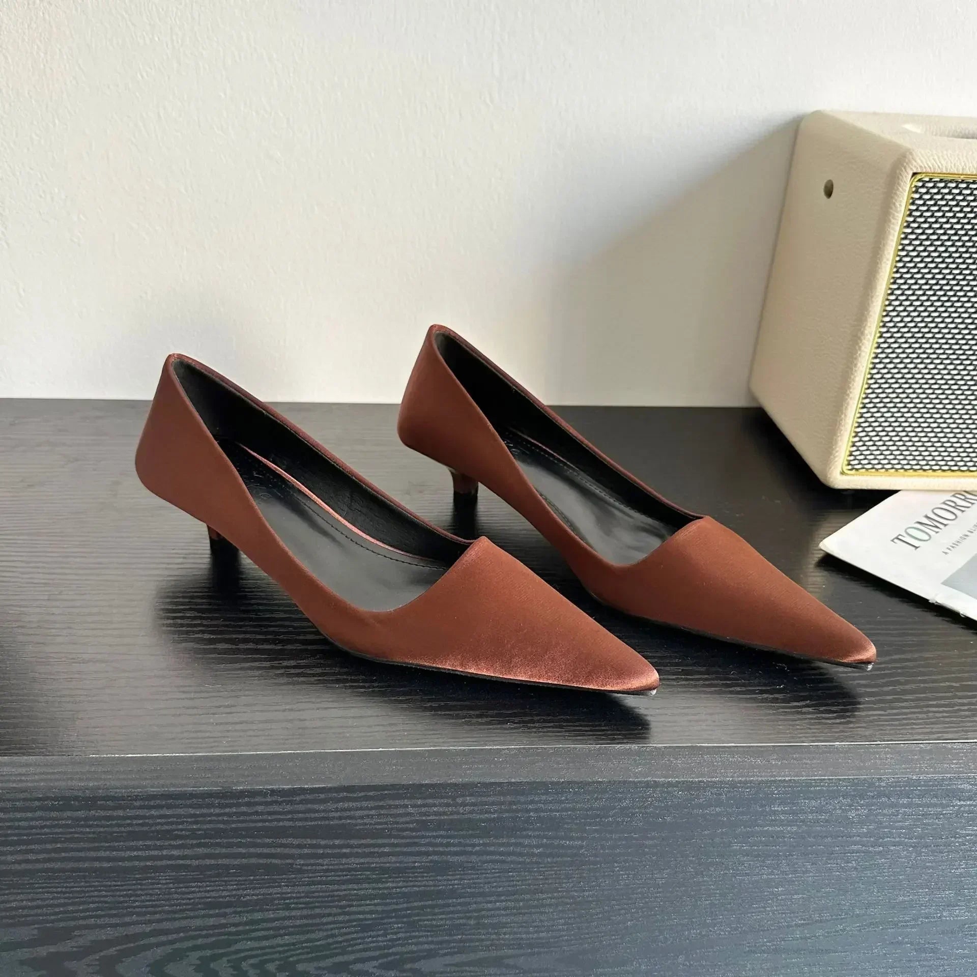 LBSFY  -  Sexy Pointed Toe Satin Low Heel Women Pumps Elegant High Heels 3cm Comfort Shallow Office Mules Shoe Dress Shoes Zapatos Mujer