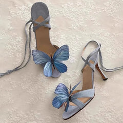 LBSFY  -  New Foreign Trade Genuine Leather Fairy Butterfly Flower Cross Tie Sandals Summer Sexy Open Toe High Heels