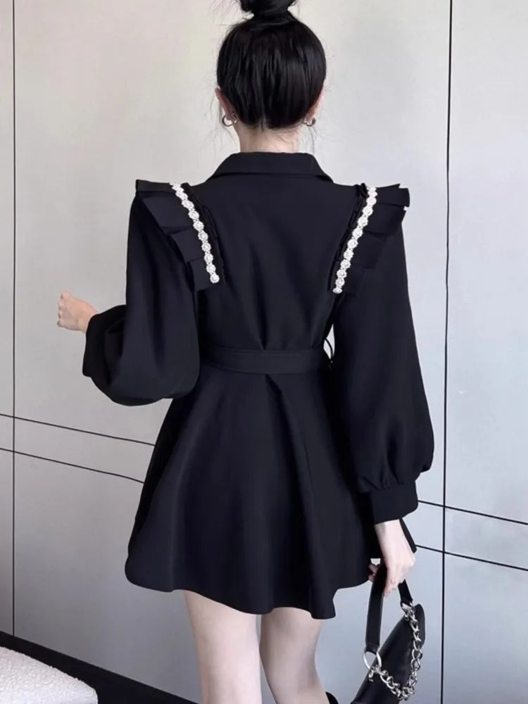 LBSFY -Autumn Elegant Blazer Dress for Women Female Double Breasted Solid A-line Evening Dresses Long Sleeve Female Casual Clothes 2024
