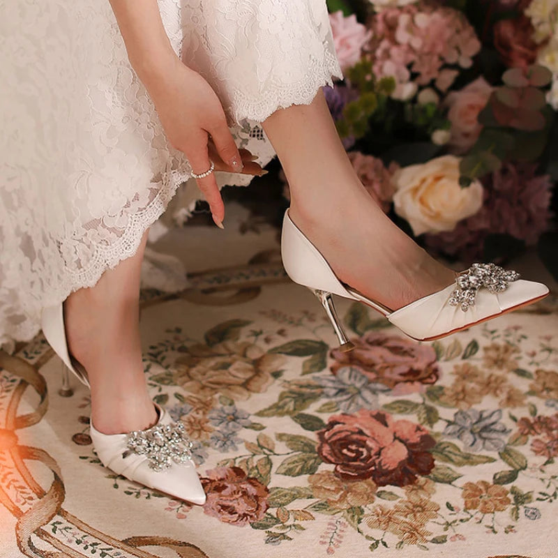 LBSFY  -  2024 summer new banquet high-heeled sandals women Baotou fine heel rhinester wedding shoes hollow pointed single shoes