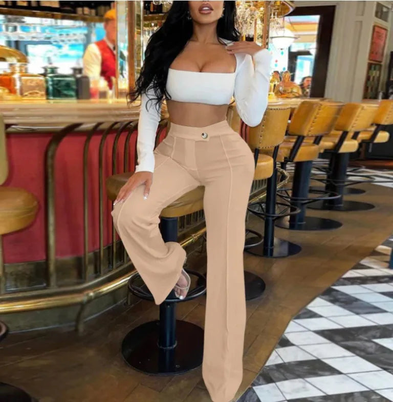 LBSFY  -  2024 Spring Summer New Women's Pants Clothing Solid Color Fashion Gold Velvet Striped Casual High Waist Trousers