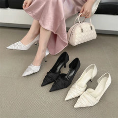 LBSFY -Design Style Pleated Shallow Pointed Toe Women Pumps Fashion Thin High Heels Party Dress Mule Female Shoes