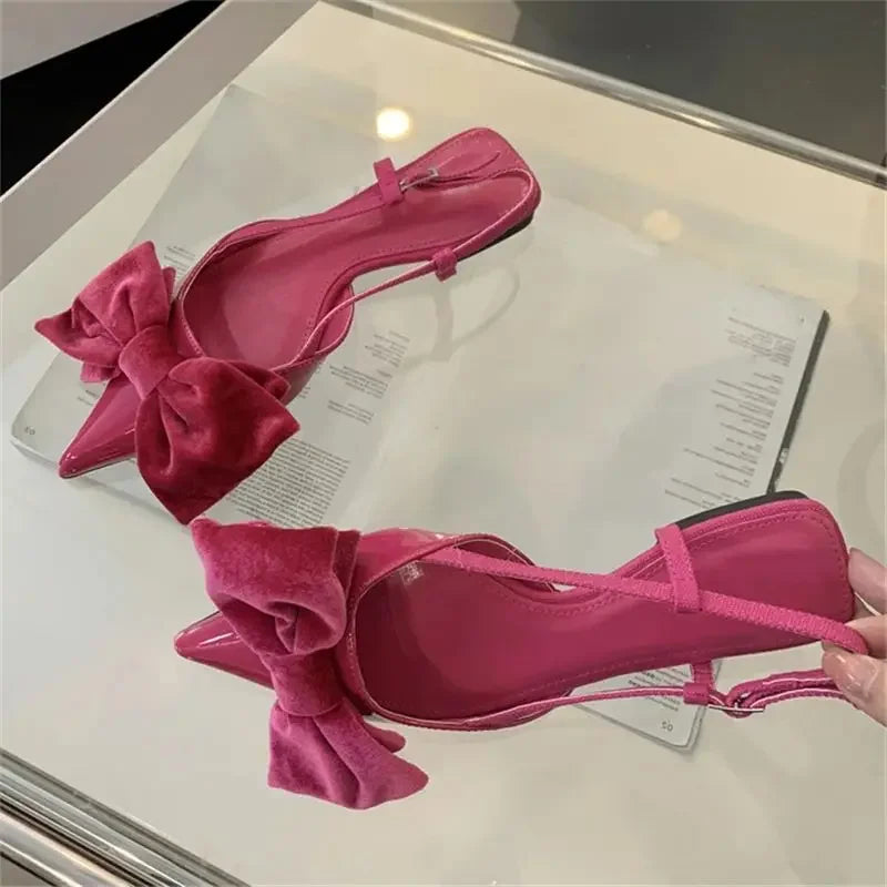 LBSFY -Spring Fashion Butterfly-knot Buckle Strap Pumps Women Pointed Toe Square Heel Dress Casual Mule Ladies Sandals Shoes