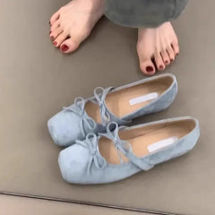LBSFY -Version Mary Jane Ballet Flats Square Head Bow Knot French Style Low Heel Women's Casual Shoes Spring Autumn