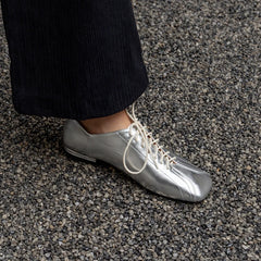 LBSFY  -  2024 Spring New Women Low Heel Square Toe Basic Casual Working Comfortable Soft Genuine Leather Silvery Shoes Woman Concise