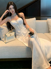 LBSFY -Spring Summer French Lace Spliced Mermaid Dress Elegant Solid strap Pleated Women's Dresses Evening Party Abend Kleider 2025 New