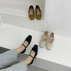 LBSFY -Women Flats Brand Design Square Toe Women Ballet Shoes Casual Buckle Strap Female Dress Shoes Low Heels Mujer