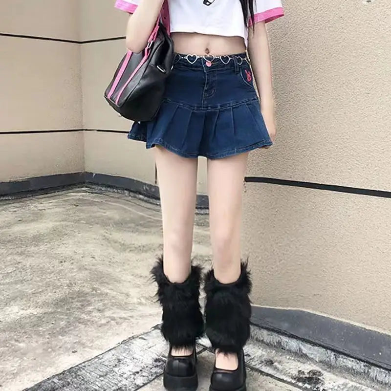 Lbsfy E-girl Furry Leg Warmers Boot Covers Y2K Goth White Faux Fur Leg Warmers Punk Jk Knee-length Hiphop Warm Sock Fashion Socks