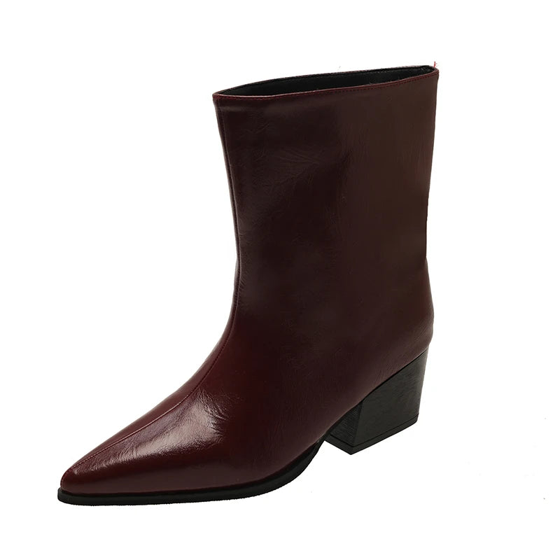 LBSFY -New Women's Leather Kitten Heel Square Toe Slip-on Autumn Knee High Boots Casual Female Long Boots Shoes Knee-High Boots