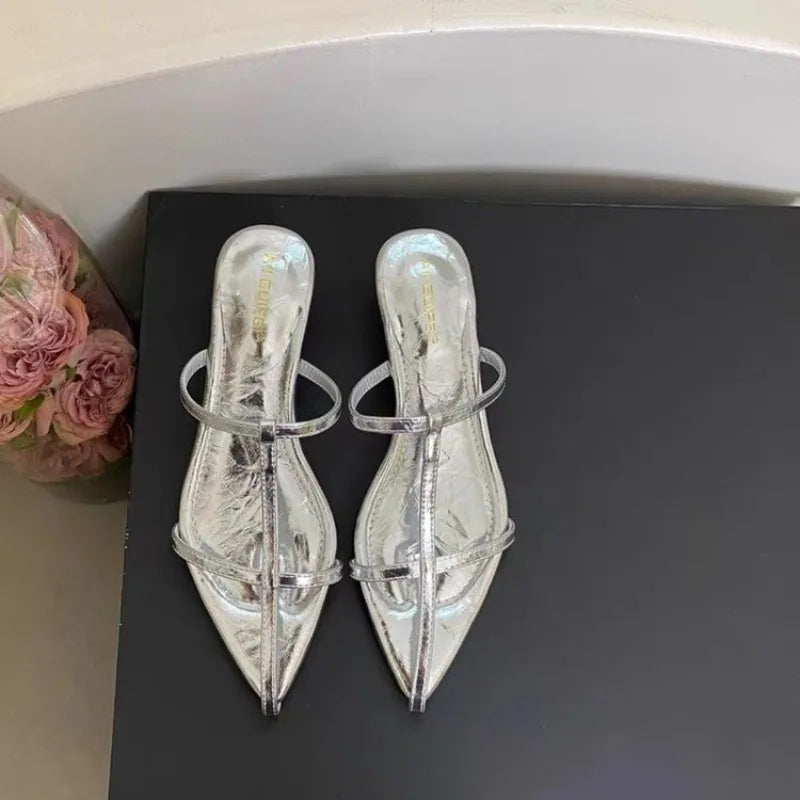 LBSFY -New Style Women's Shoes Narrow Band Heels Women Sandals Fashionable Pointed Toe Toe Jump Pump Stripper Party Women's Slippers