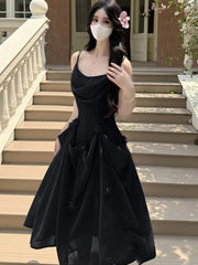 LBSFY -Summer Fairycon Korean Floral Long Womens Dresses New Fashion Slim Waist Spaghetti Strap Party Dress 2025 Holiday Vacation Robe