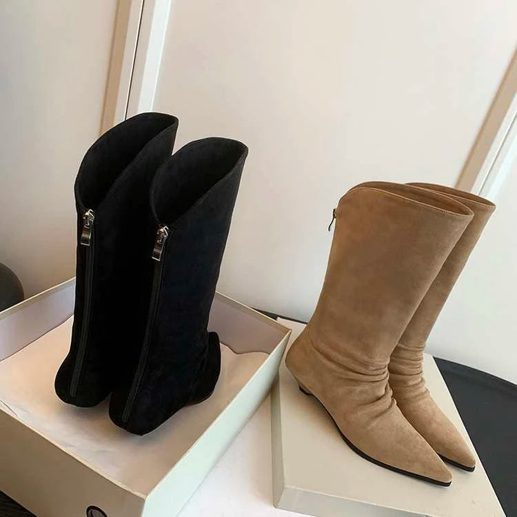LBSFY -New Style Luxury Women's Flats Women's Boots Pointed Toe Designer Mid Calf Shoes Winter Fad Boots Trend Gladiator Walking Boots