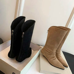 LBSFY -New Style Luxury Women's Flats Women's Boots Pointed Toe Designer Mid Calf Shoes Winter Fad Boots Trend Gladiator Walking Boots
