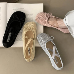 LBSFY -Spring Autumn Fashion Elastic Band Mesh Buckle Women Ballet Flats Round Toe  Casual Mules Shoes Zapatos De Mujer