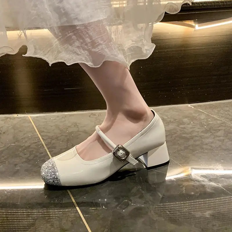 LBSFY -Women's Mary Jane Shoes Leather Summer Dresses French Style Wear-resistant Round Toe Mid Heel Ladies Design Single Lolita Shoes