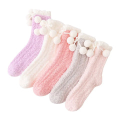 Lbsfy Socks Women Ladies Girls Warm Knee Cute Kawaii Sweet Style Autumn Winter Soild Warm Coral Fleece Warm Thick Home Socks Stockings