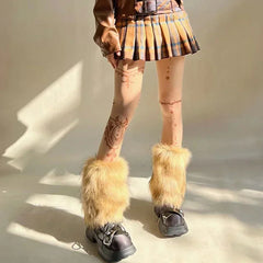 Lbsfy Vintage Imitation Fur Fur Leg Warmers Hot Girl Y2k Brown Hairy Winter Warm Furry Boots Socks Punk Jk Knee-length Hiphop Sock