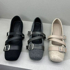 Lbsfy Belt Buckle Design Flat Mary Jane Shoes Women Comfort Soft Sole Leisure Women Shoes Shallow Fashion Elegant Ballet Shoes Female